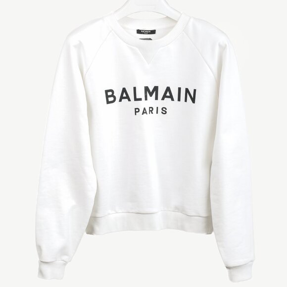 Balmain White Oversized Printed Logo Long Sleeve Sweatshirt - Picture 2 of 11